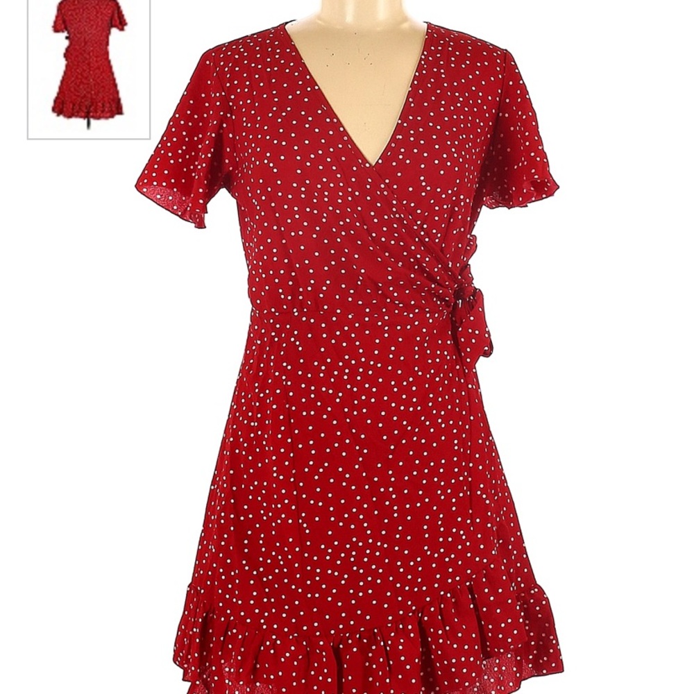 Red and white polka dot wrap dress NWT